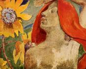 保罗高更 - Readheaded Woman and Sunflowers